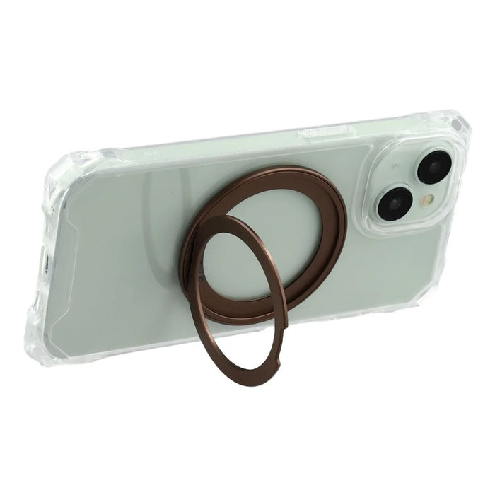 For iPhone 15 Magnetic Case Ring Kickstand TPU + PC Phone Cover with Lanyard - Brown - 5