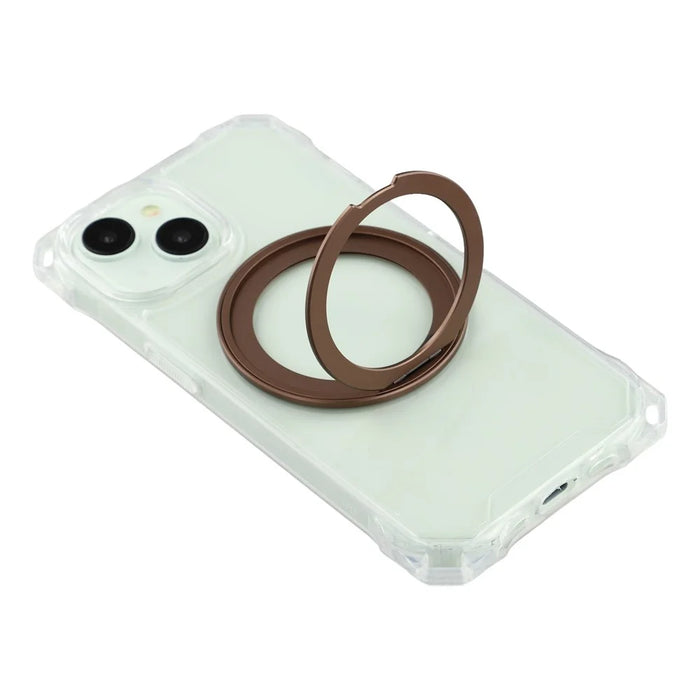 For iPhone 15 Magnetic Case Ring Kickstand TPU + PC Phone Cover with Lanyard - Brown - 6