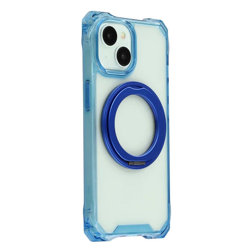 For iPhone 15 Magnetic Case Ring Kickstand TPU + PC Phone Cover - Blue - 1