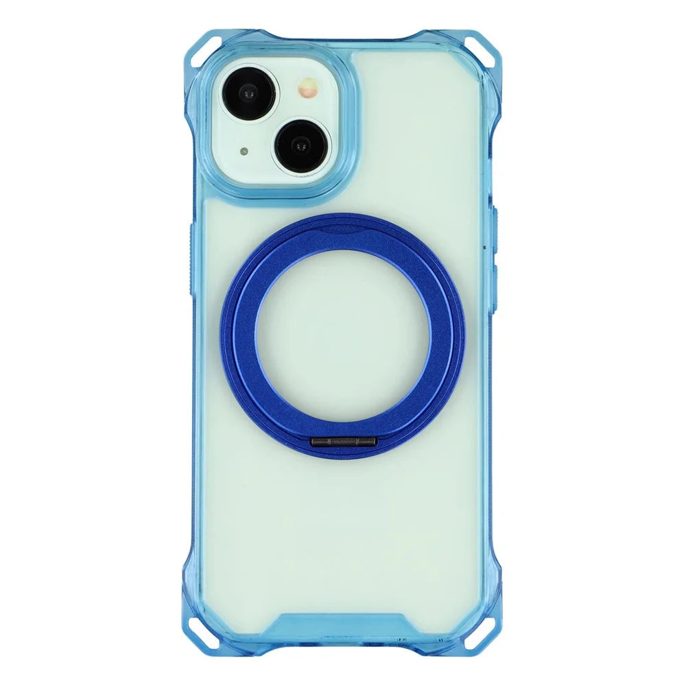 For iPhone 15 Magnetic Case Ring Kickstand TPU + PC Phone Cover - Blue - 3