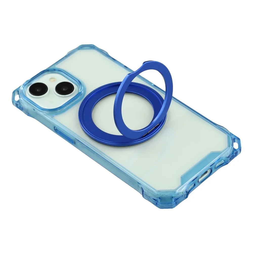 For iPhone 15 Magnetic Case Ring Kickstand TPU + PC Phone Cover - Blue - 5