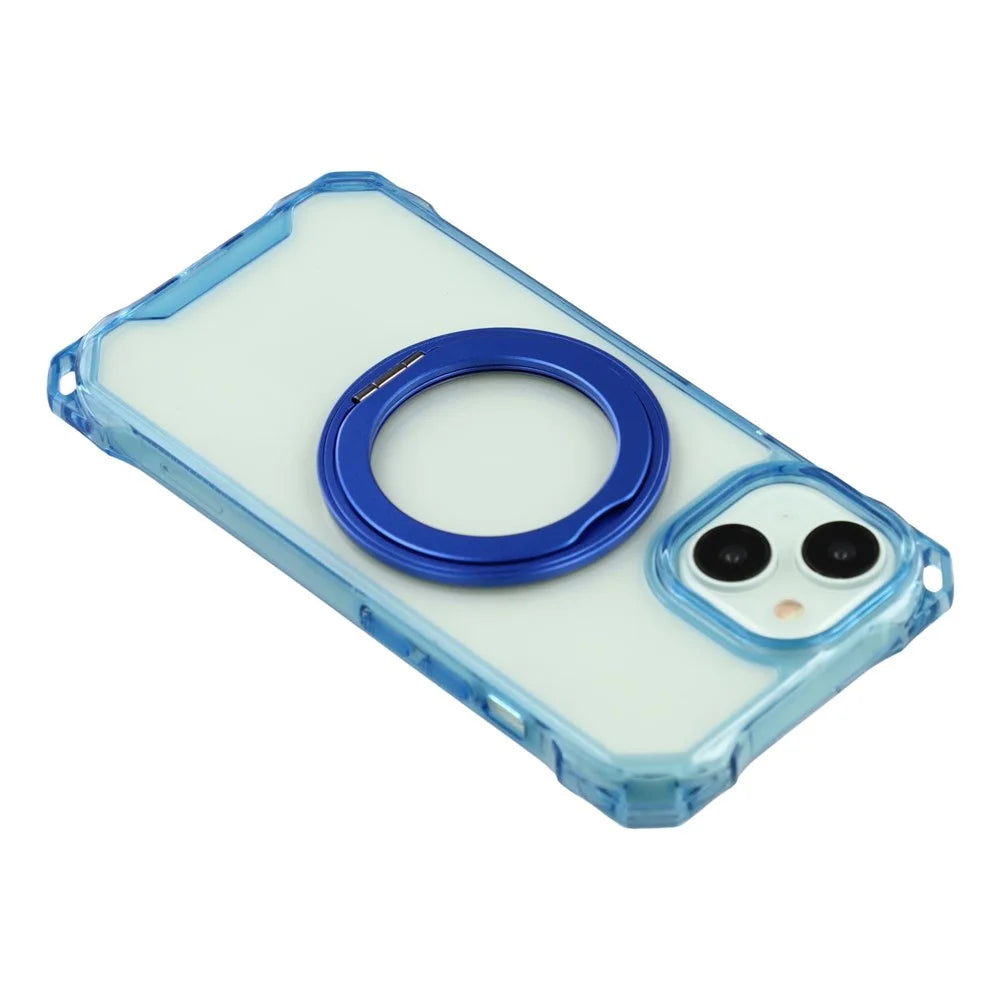For iPhone 15 Magnetic Case Ring Kickstand TPU + PC Phone Cover - Blue - 6