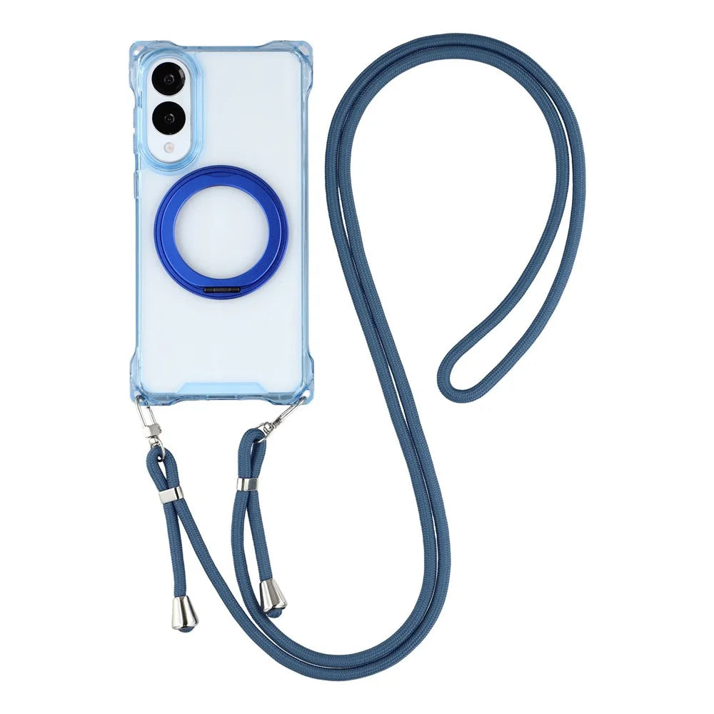 For Samsung Galaxy S25 Edge Magnetic Case Ring Kickstand TPU + PC Phone Cover with Lanyard - Blue - 1