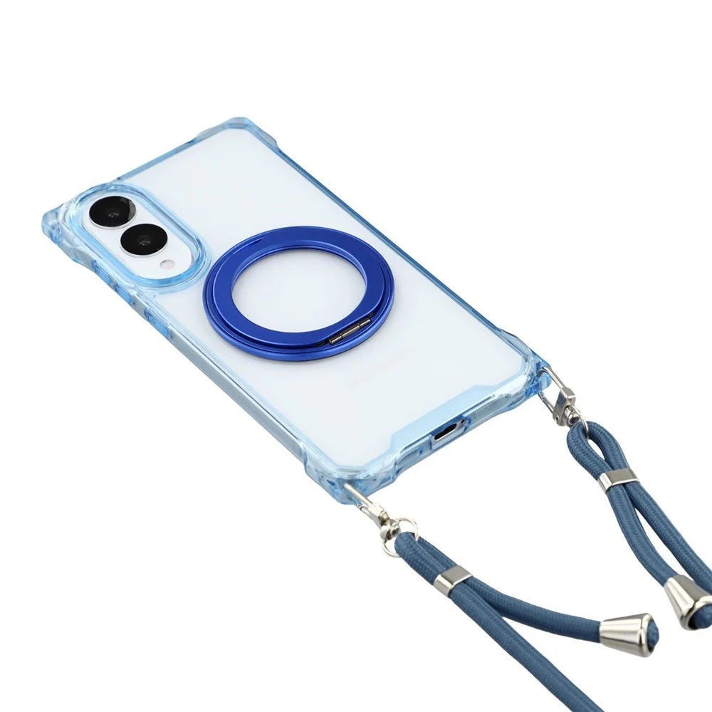 For Samsung Galaxy S25 Edge Magnetic Case Ring Kickstand TPU + PC Phone Cover with Lanyard - Blue - 2