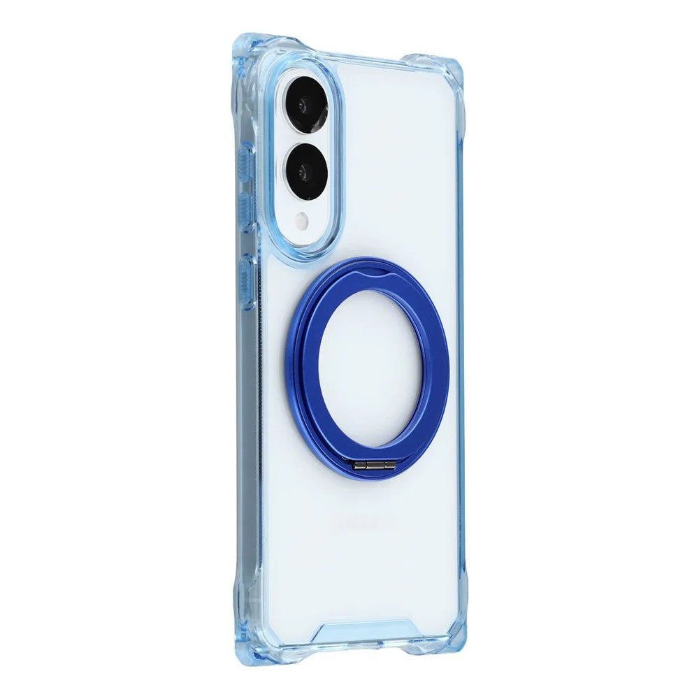For Samsung Galaxy S25 Edge Magnetic Case Ring Kickstand TPU + PC Phone Cover with Lanyard - Blue - 3