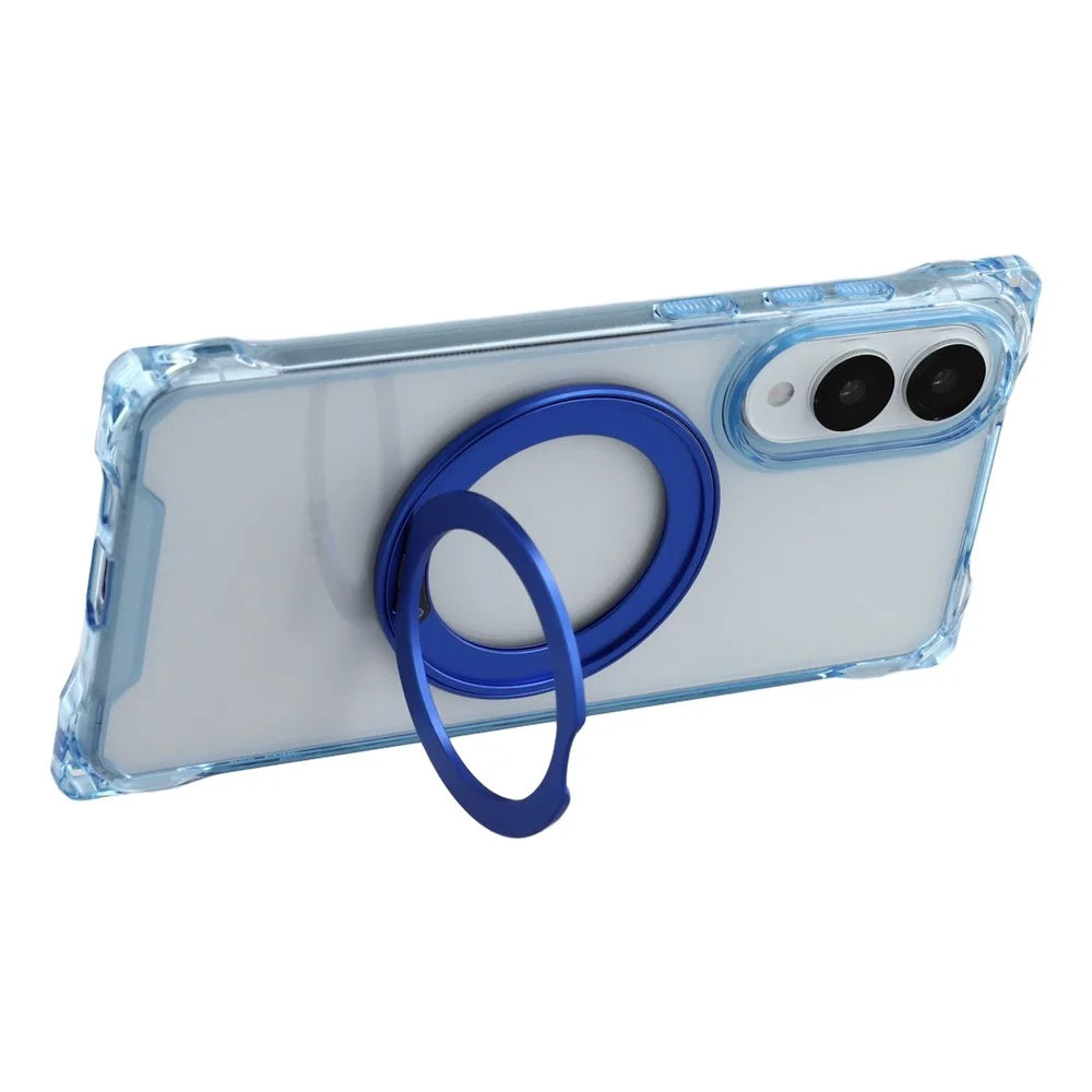 For Samsung Galaxy S25 Edge Magnetic Case Ring Kickstand TPU + PC Phone Cover with Lanyard - Blue - 5