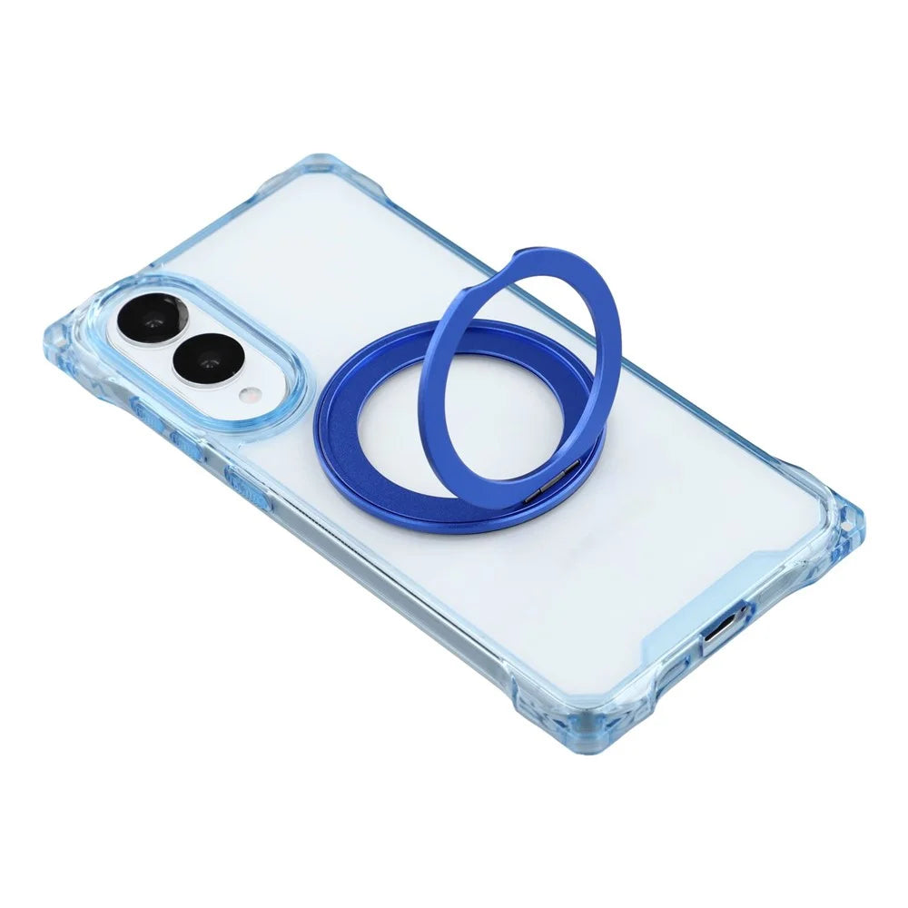 For Samsung Galaxy S25 Edge Magnetic Case Ring Kickstand TPU + PC Phone Cover with Lanyard - Blue - 6
