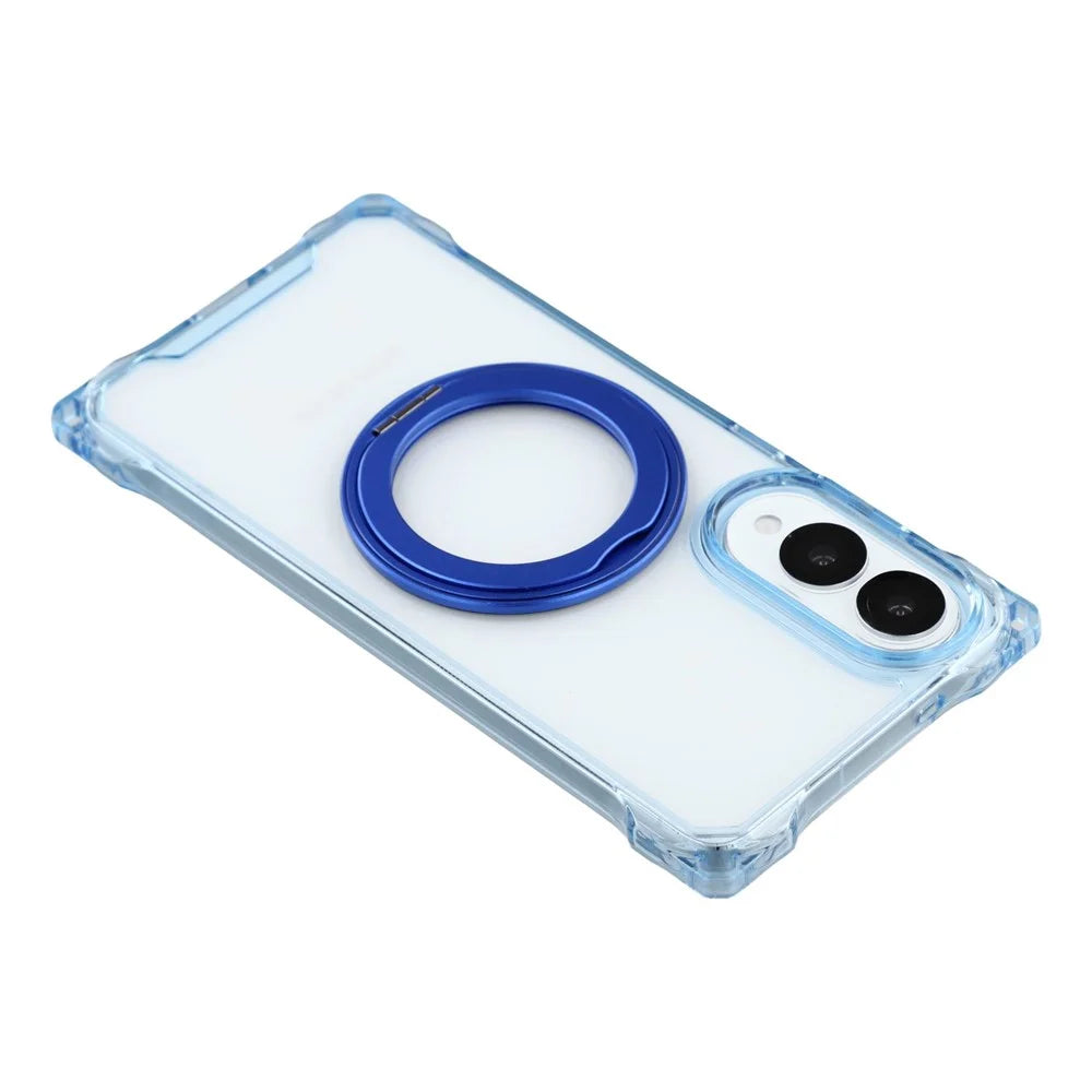 For Samsung Galaxy S25 Edge Magnetic Case Ring Kickstand TPU + PC Phone Cover with Lanyard - Blue - 7