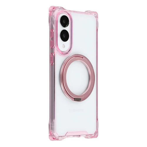 For Samsung Galaxy S25 Edge Magnetic Case Ring Kickstand TPU + PC Phone Cover - Pink - 1