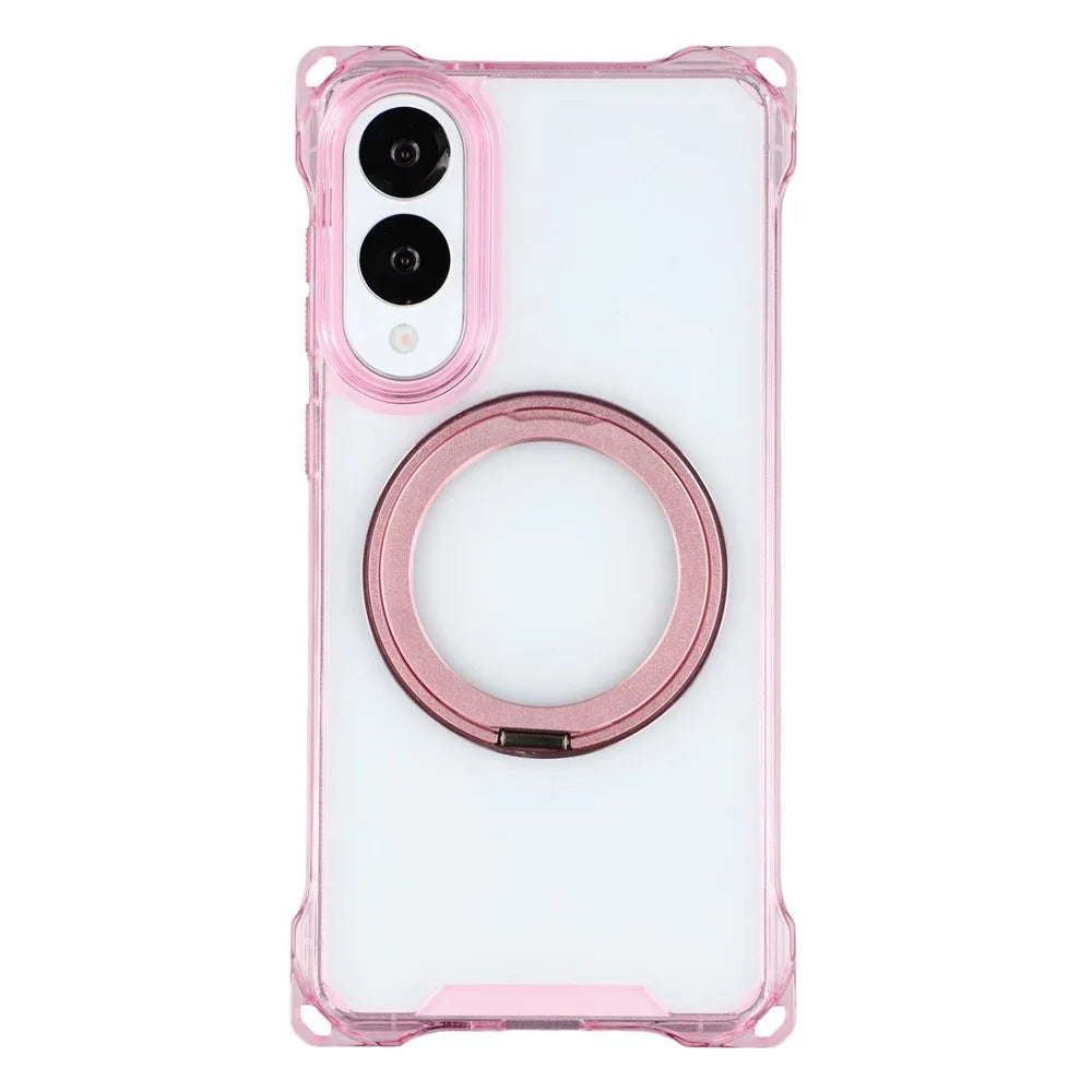 For Samsung Galaxy S25 Edge Magnetic Case Ring Kickstand TPU + PC Phone Cover - Pink - 3