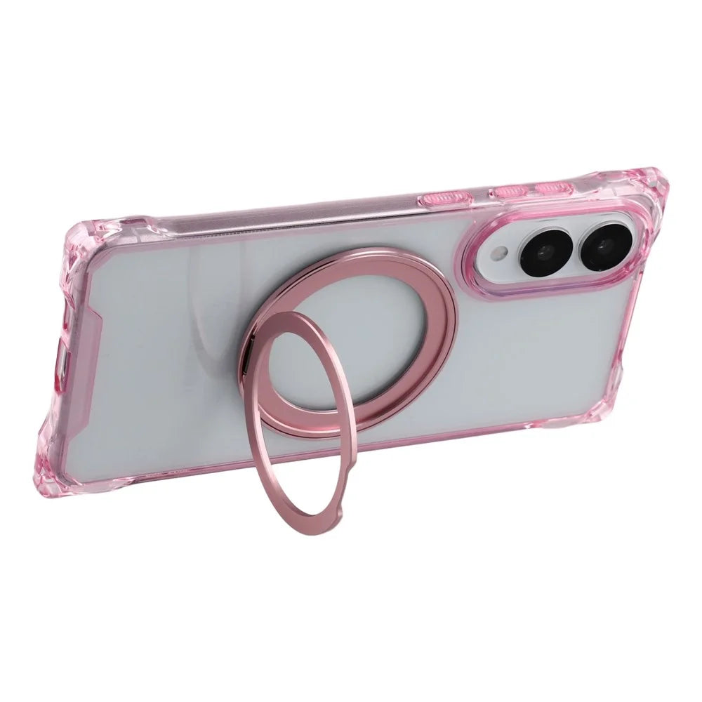 For Samsung Galaxy S25 Edge Magnetic Case Ring Kickstand TPU + PC Phone Cover - Pink - 4