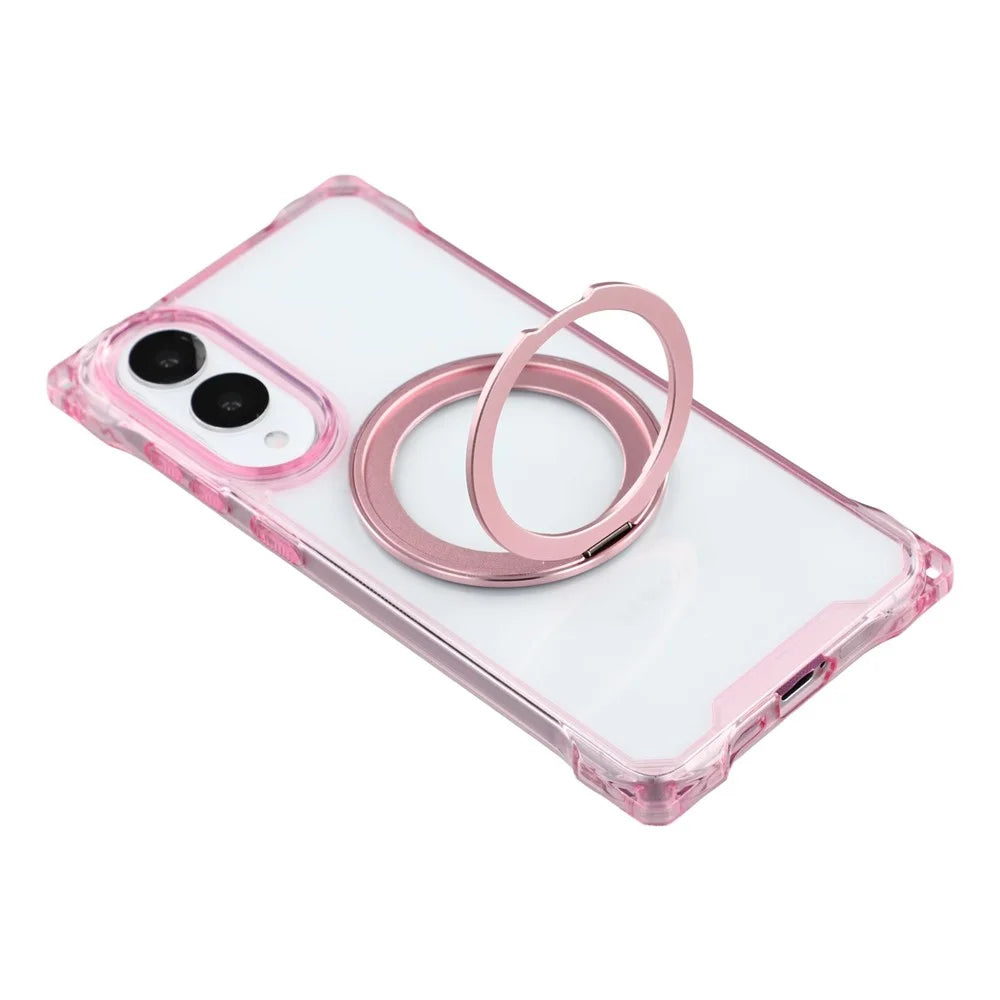 For Samsung Galaxy S25 Edge Magnetic Case Ring Kickstand TPU + PC Phone Cover - Pink - 5