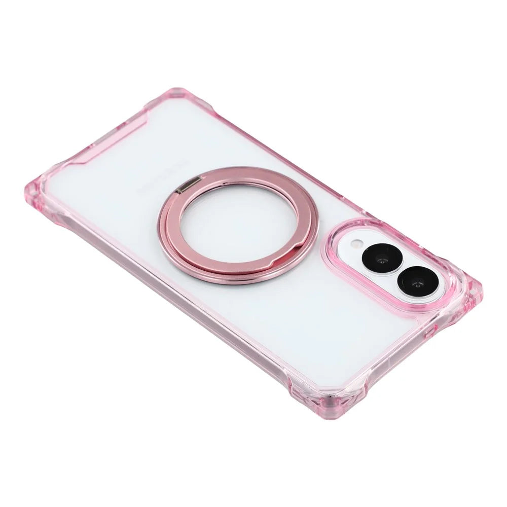 For Samsung Galaxy S25 Edge Magnetic Case Ring Kickstand TPU + PC Phone Cover - Pink - 6