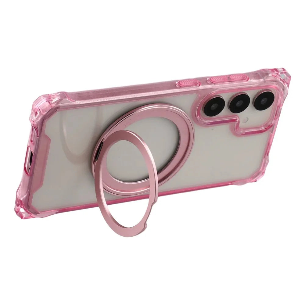 For Samsung Galaxy S25  /  S24 Magnetic Case Ring Kickstand TPU + PC Phone Cover with Lanyard - Pink - 5