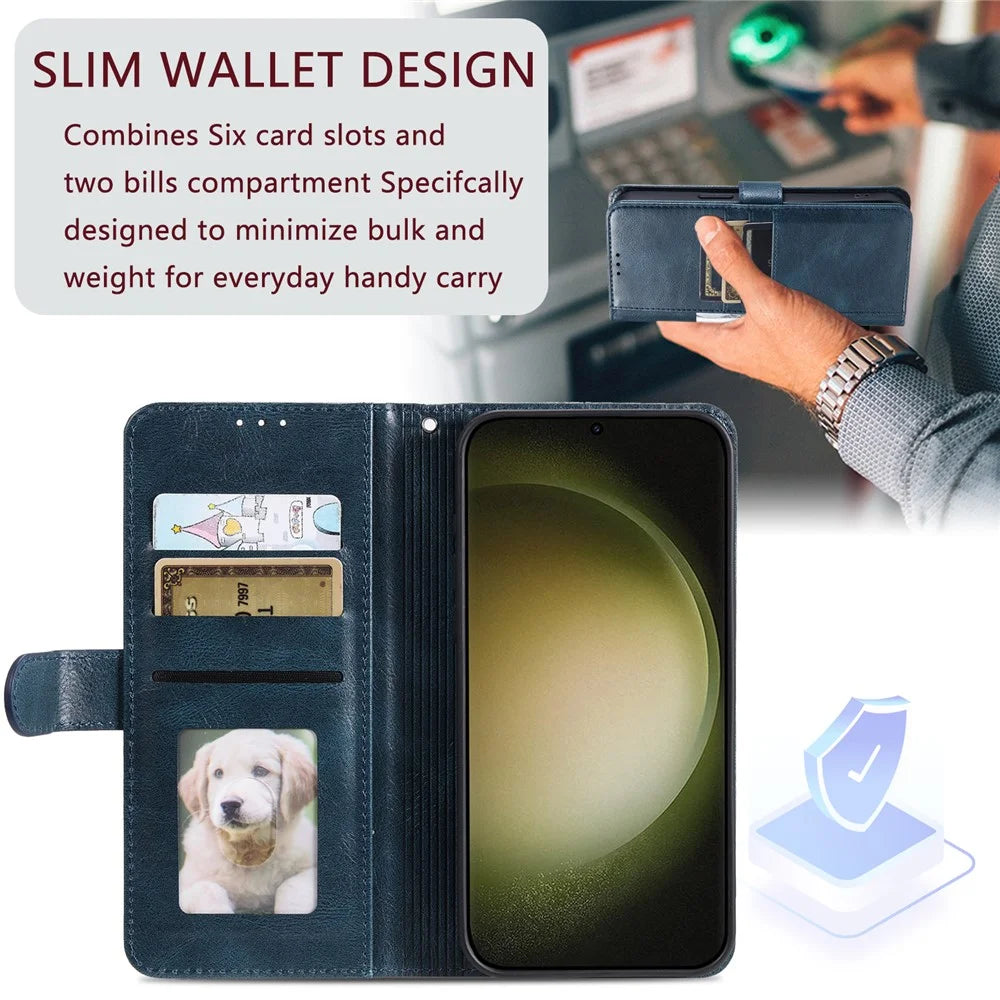 For Samsung Galaxy S25 FE Case 6 Card Slots PU Leather Anti-Fall Phone Cover with Wrist Strap - Blackish Green - 5