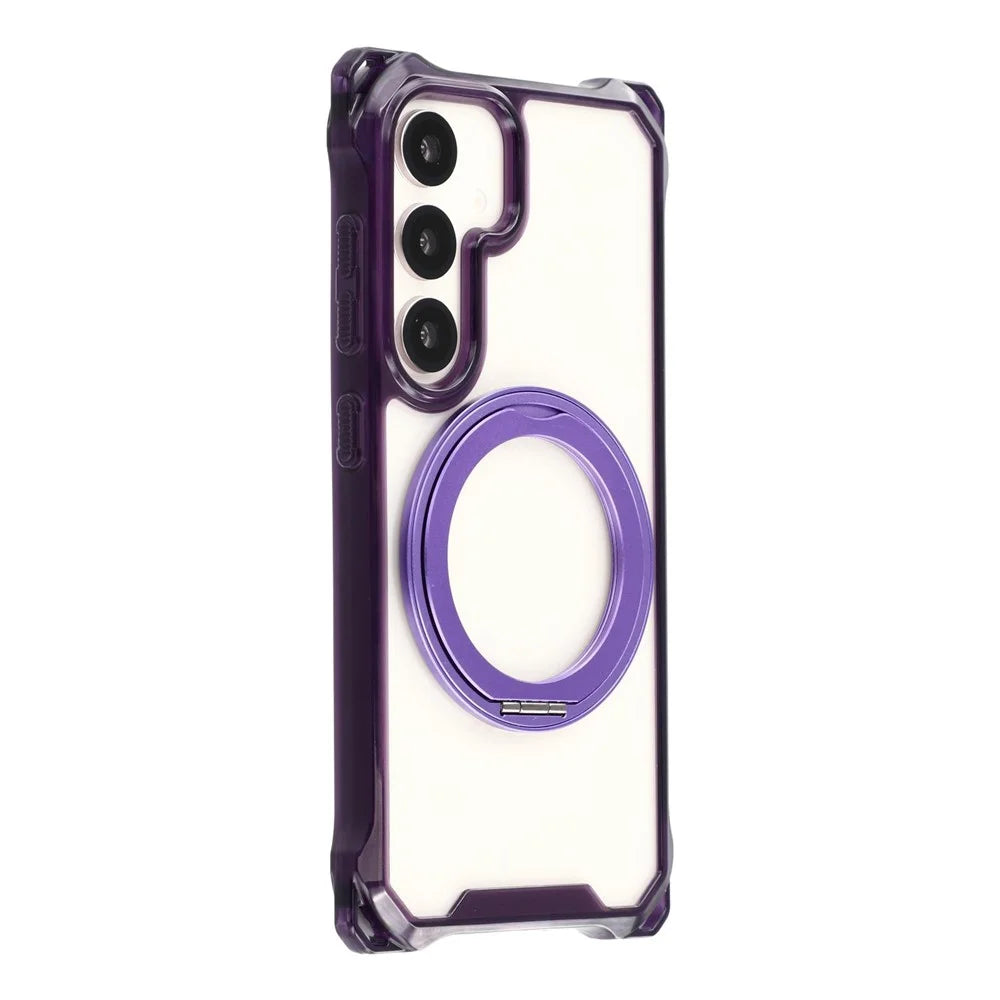 For Samsung Galaxy S25+  /  S24+ Magnetic Case Ring Kickstand TPU + PC Phone Cover - Purple - 1