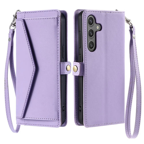 For Samsung Galaxy S25 FE Leather Case with Wrist Strap Wallet Stand Phone Cover - Purple - 1