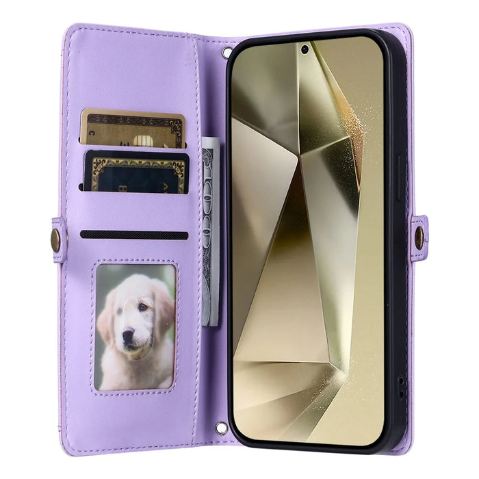 For Samsung Galaxy S25 FE Leather Case with Wrist Strap Wallet Stand Phone Cover - Purple - 2