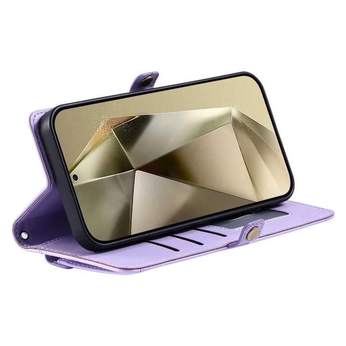 For Samsung Galaxy S25 FE Leather Case with Wrist Strap Wallet Stand Phone Cover - Purple - 3