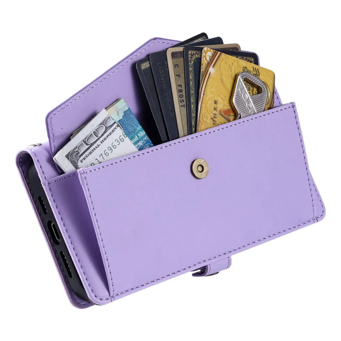 For Samsung Galaxy S25 FE Leather Case with Wrist Strap Wallet Stand Phone Cover - Purple - 5