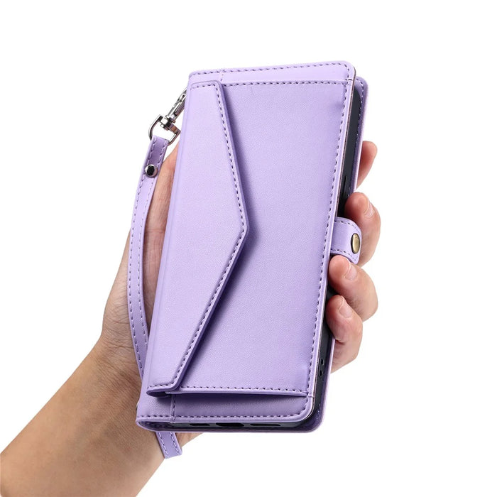 For Samsung Galaxy S25 FE Leather Case with Wrist Strap Wallet Stand Phone Cover - Purple - 6