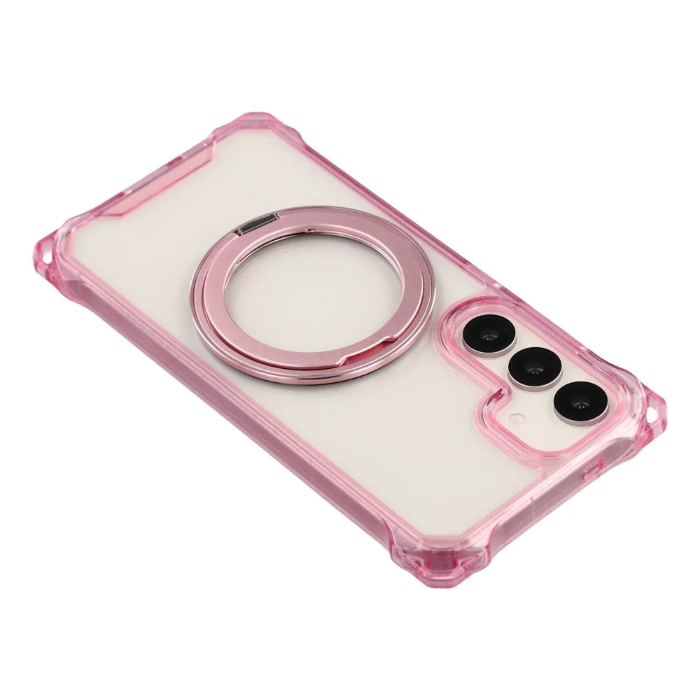 For Samsung Galaxy S25+  /  S24+ Magnetic Case Ring Kickstand TPU + PC Phone Cover with Lanyard - Pink - 7