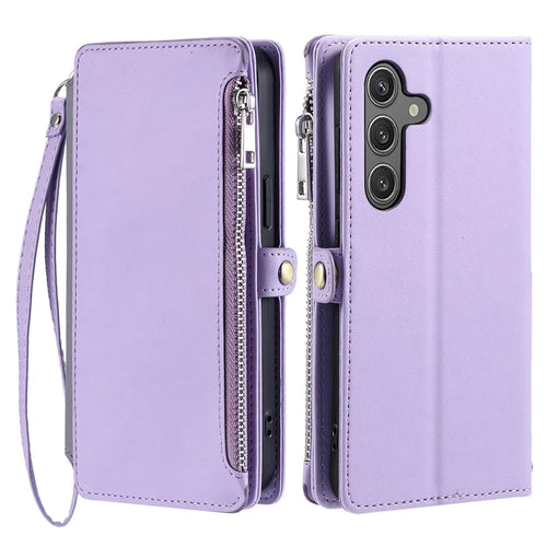 For Samsung Galaxy S25 FE Case TPU + PU Leather Wallet Phone Cover with Wrist Strap - Purple - 1