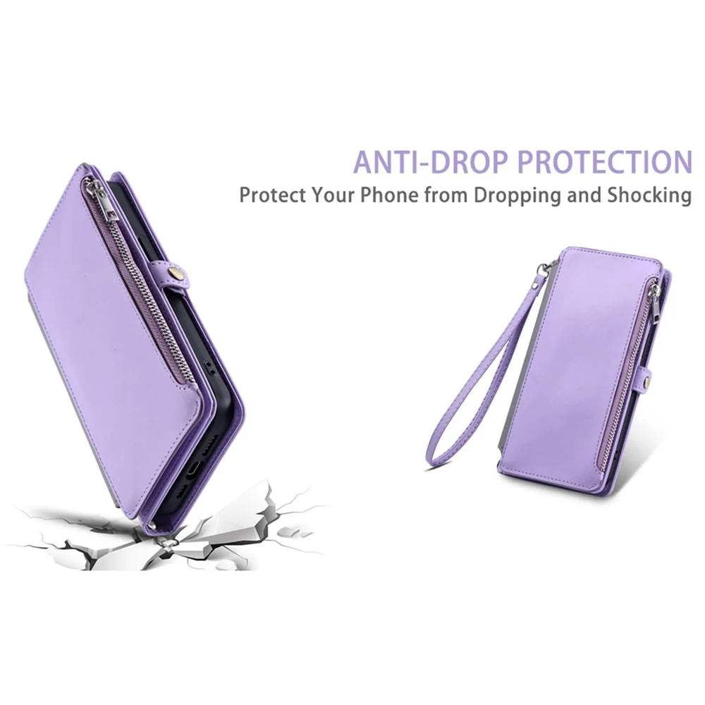 For Samsung Galaxy S25 FE Case TPU + PU Leather Wallet Phone Cover with Wrist Strap - Purple - 7