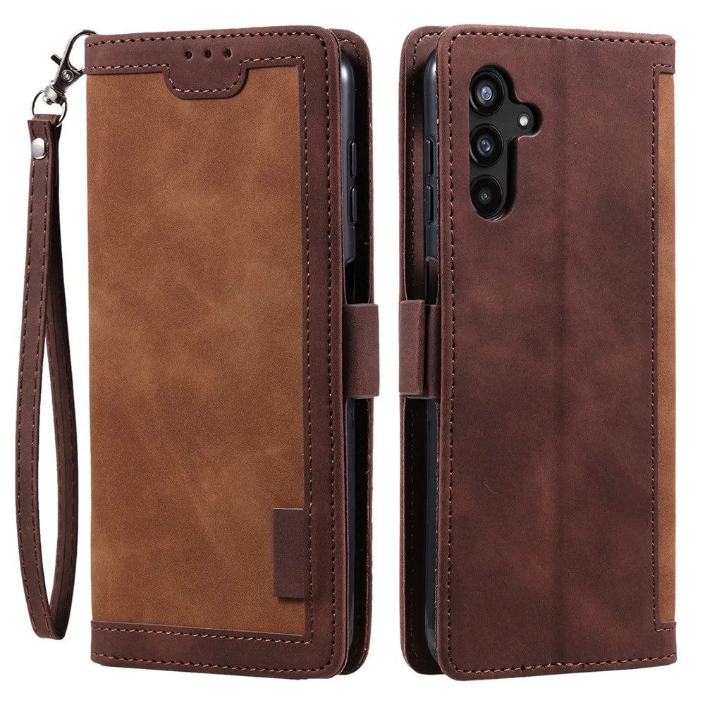 For Samsung Galaxy S25 FE Case RFID Blocking Wallet Stand Leather Phone Cover with Wrist Strap - Brown - 1