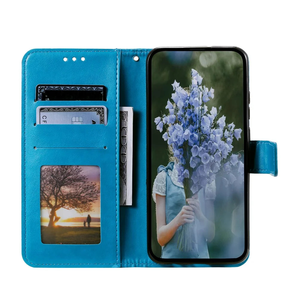 For Samsung Galaxy S25 FE Stand Case Imprinted Totem PU Leather Wallet Phone Cover with Wrist Strap - Blue - 2