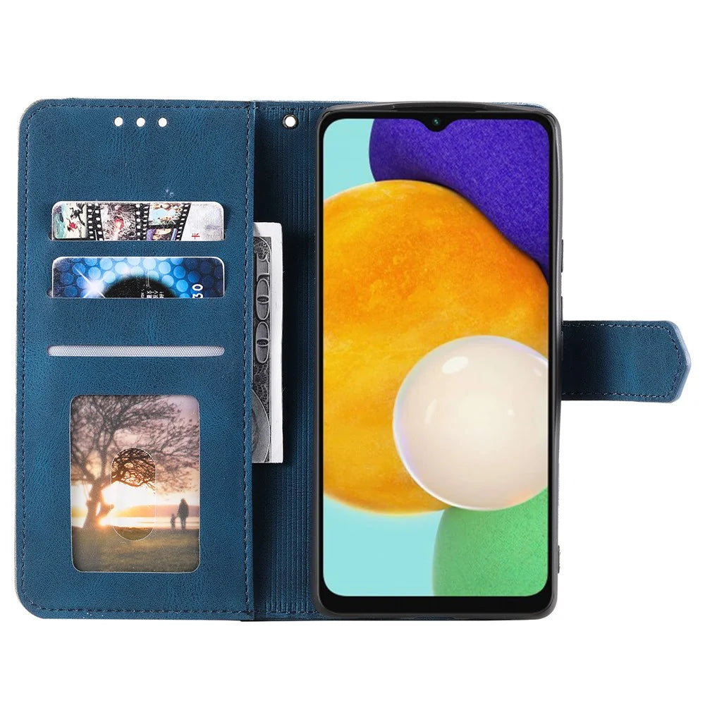 For Samsung Galaxy S25 FE Leather Case Splicing Stitching Wallet Phone Cover with Wrist Strap - Blue - 2