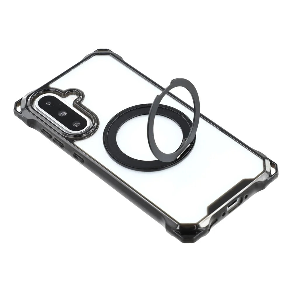 For Samsung Galaxy A56 5G  /  A36 5G Magnetic Case Ring Kickstand TPU + PC Phone Cover with Lanyard - Black - 6
