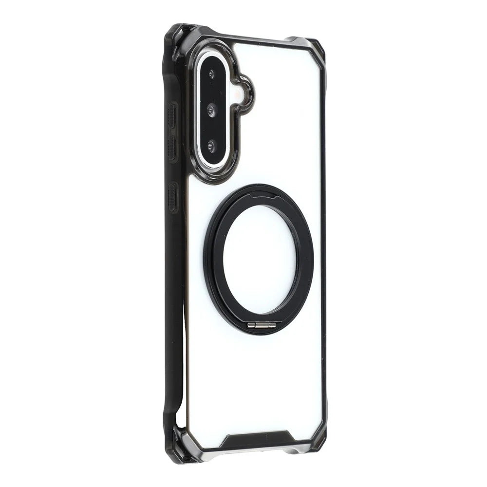 For Samsung Galaxy A26 5G Magnetic Case Ring Kickstand TPU + PC Phone Cover with Lanyard - Black - 3