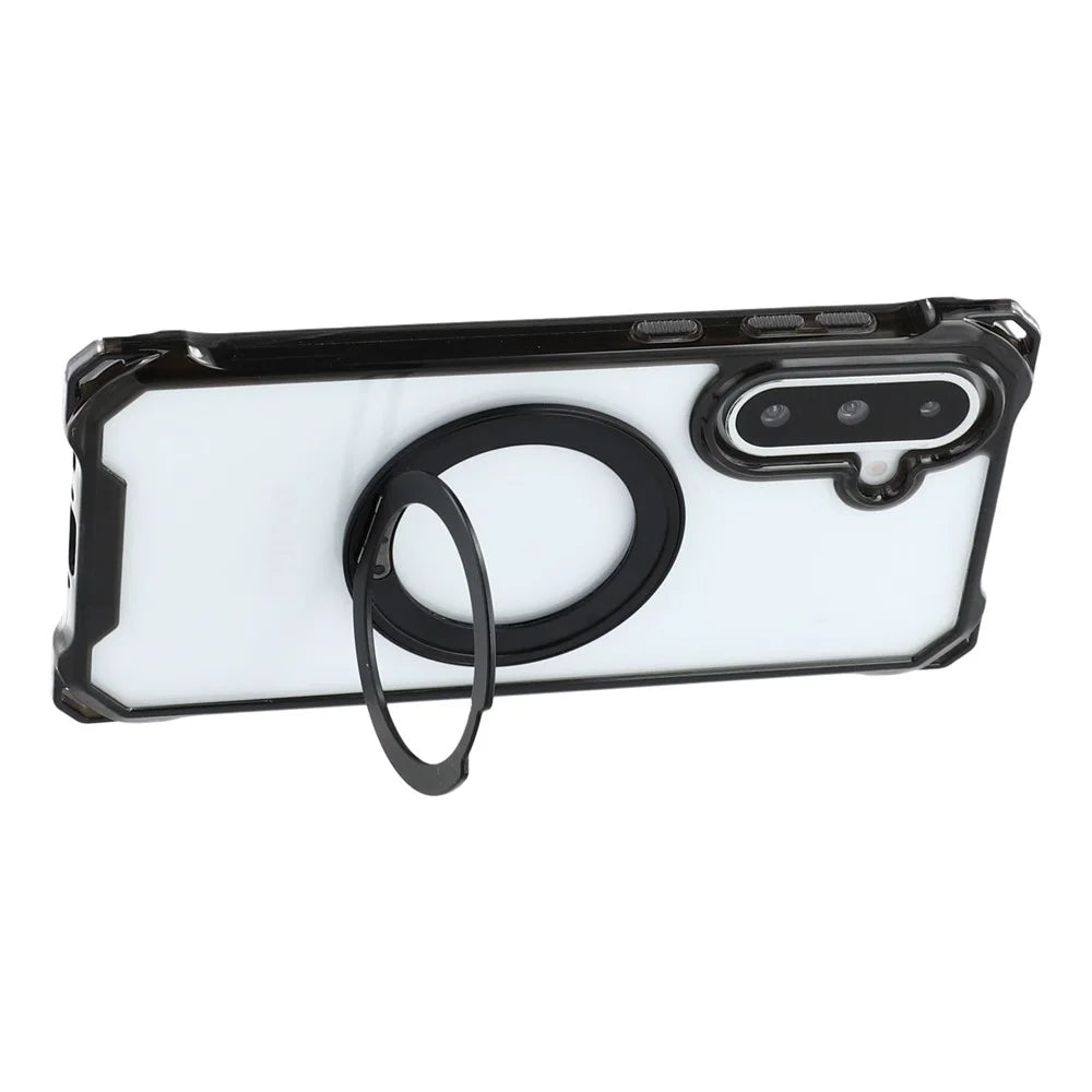 For Samsung Galaxy A26 5G Magnetic Case Ring Kickstand TPU + PC Phone Cover with Lanyard - Black - 5