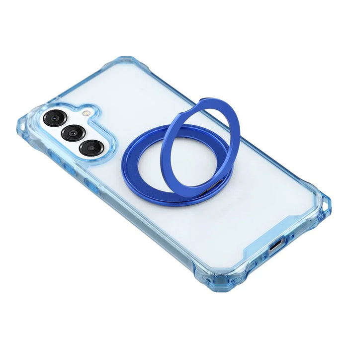 For Samsung Galaxy A55 5G Magnetic Case Ring Kickstand TPU + PC Phone Cover with Lanyard - Blue - 5