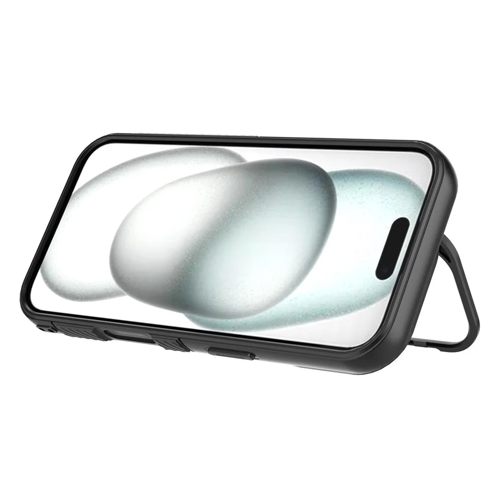 For iPhone 17 Case Compatible with MagSafe PC Kickstand Ripple Texture TPU Phone Cover - Black - 2