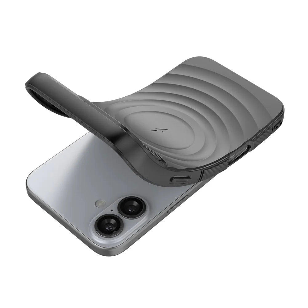 For iPhone 17 Case Compatible with MagSafe PC Kickstand Ripple Texture TPU Phone Cover - Black - 5