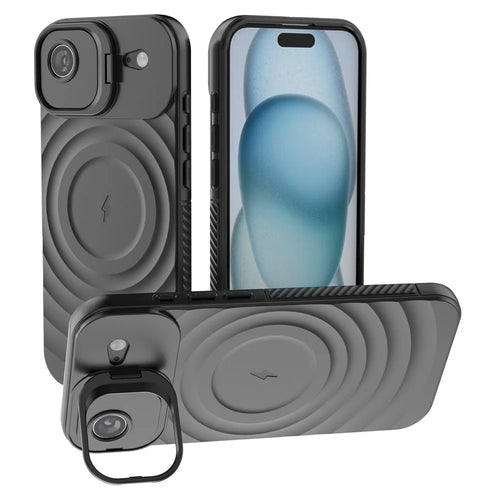For iPhone Air Case Compatible with MagSafe PC Kickstand Ripple Texture TPU Phone Cover - Black - 1