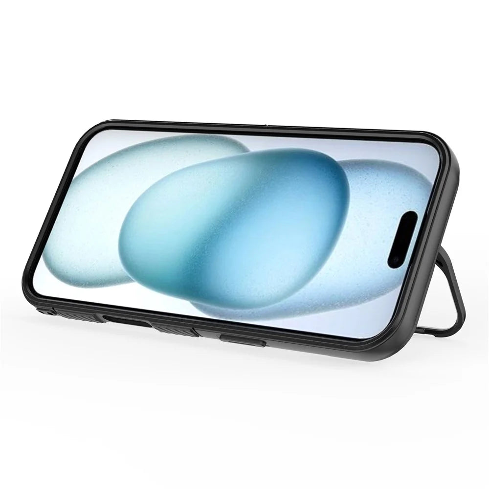 For iPhone Air Case Compatible with MagSafe PC Kickstand Ripple Texture TPU Phone Cover - Black - 2
