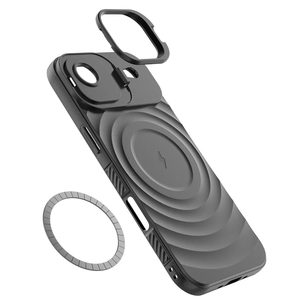 For iPhone Air Case Compatible with MagSafe PC Kickstand Ripple Texture TPU Phone Cover - Black - 3