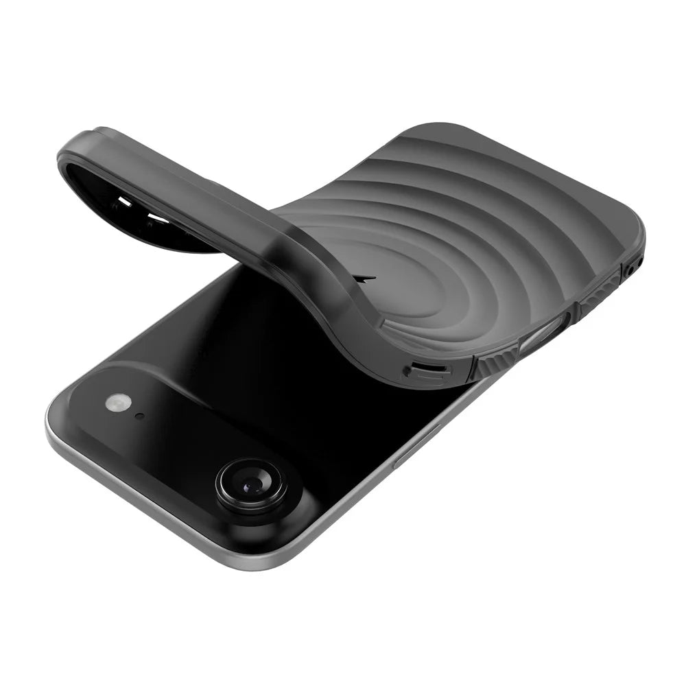 For iPhone Air Case Compatible with MagSafe PC Kickstand Ripple Texture TPU Phone Cover - Black - 4