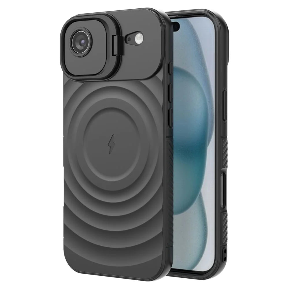For iPhone Air Case Compatible with MagSafe PC Kickstand Ripple Texture TPU Phone Cover - Black - 5