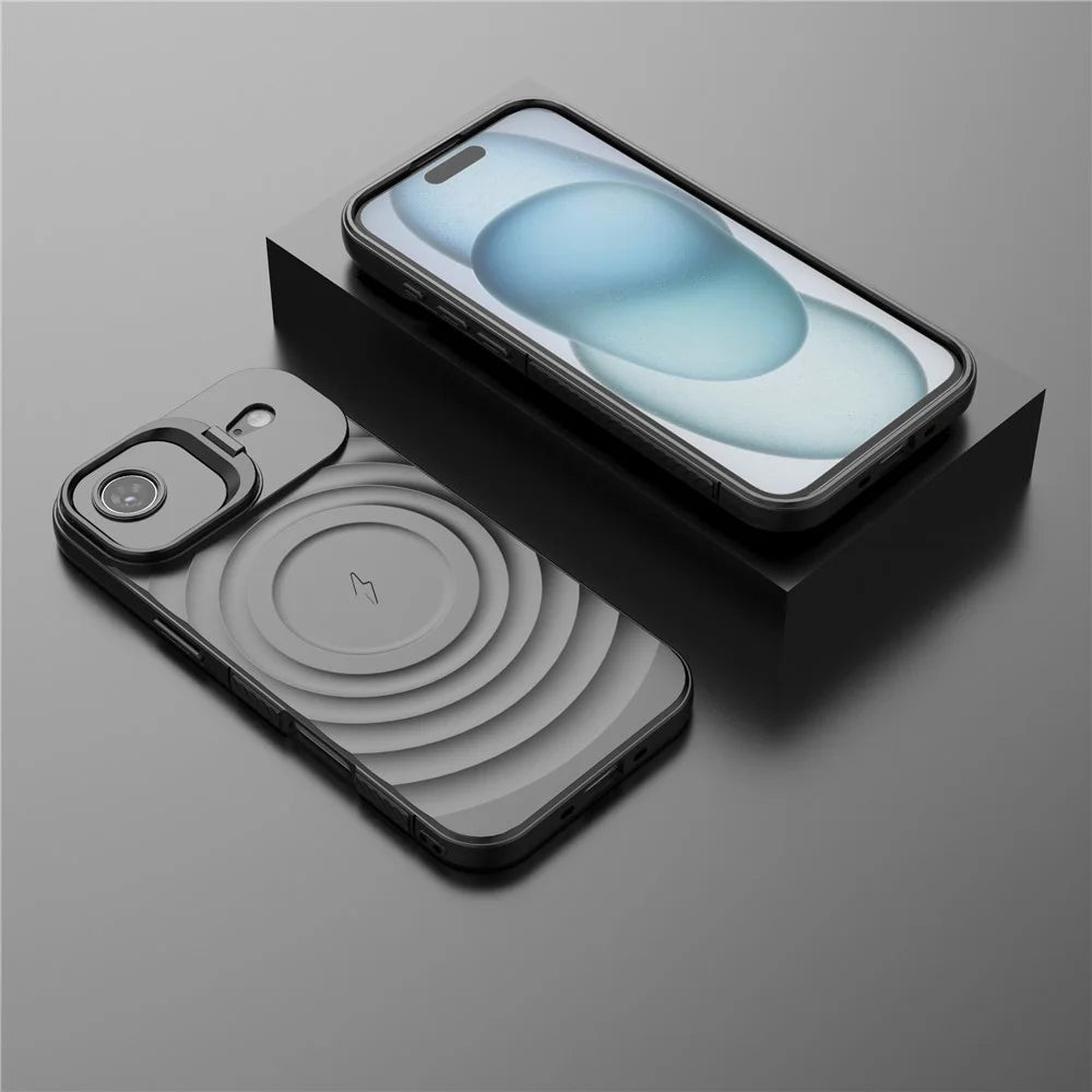 For iPhone Air Case Compatible with MagSafe PC Kickstand Ripple Texture TPU Phone Cover - Black - 7
