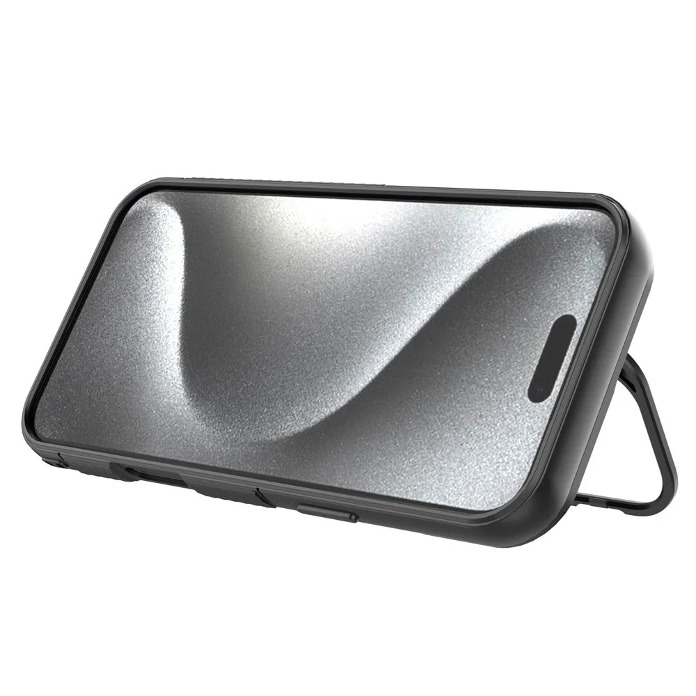 For iPhone 18 Pro Max / 17 Pro Max Case Compatible with MagSafe PC Kickstand Ripple Texture TPU Phone Cover - Black - 4