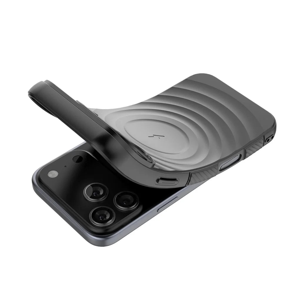 For iPhone 18 Pro Max / 17 Pro Max Case Compatible with MagSafe PC Kickstand Ripple Texture TPU Phone Cover - Black - 5