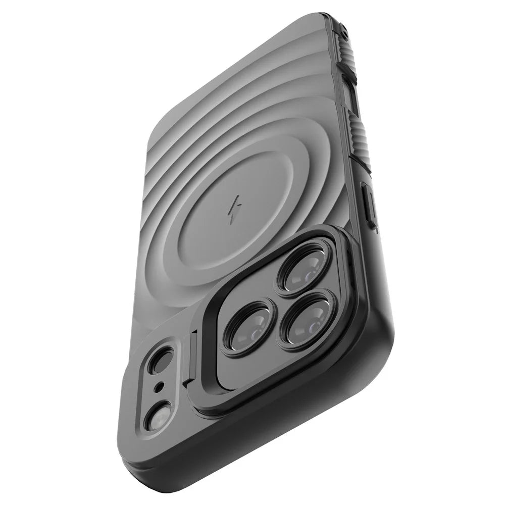 For iPhone 18 Pro Max / 17 Pro Max Case Compatible with MagSafe PC Kickstand Ripple Texture TPU Phone Cover - Black - 7