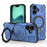 For iPhone 17 Magnetic Case Rotating Metal Kickstand Shockproof PC + TPU Phone Back Cover - Dark Blue - 1