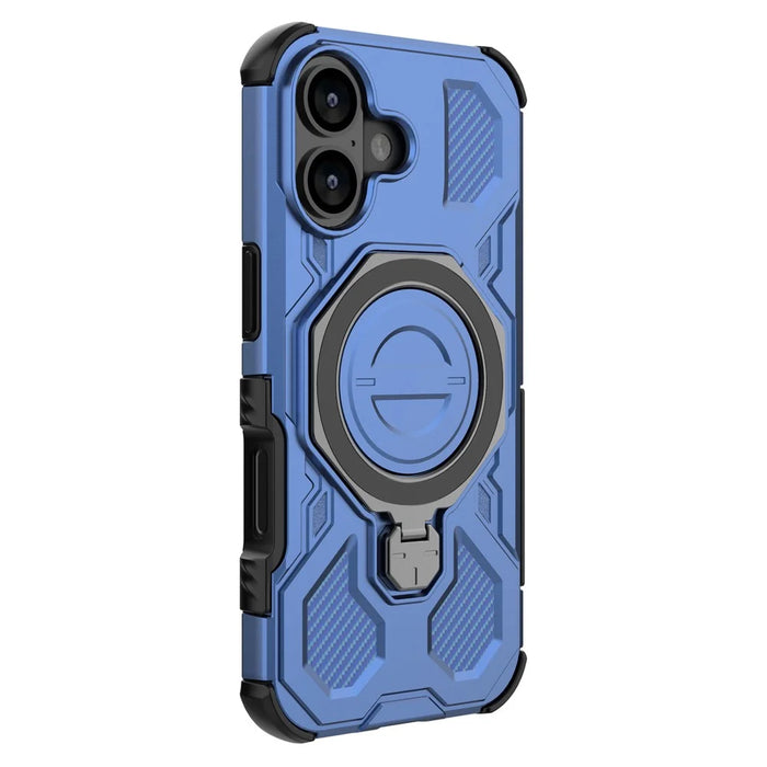 For iPhone 17 Magnetic Case Rotating Metal Kickstand Shockproof PC + TPU Phone Back Cover - Dark Blue - 5