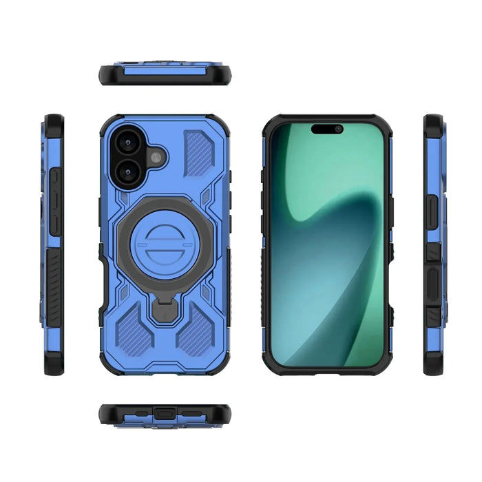 For iPhone 17 Magnetic Case Rotating Metal Kickstand Shockproof PC + TPU Phone Back Cover - Dark Blue - 7