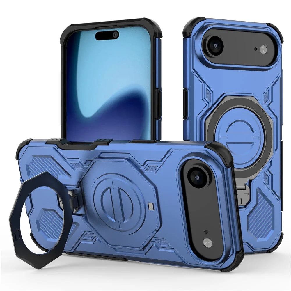 For iPhone Air Magnetic Case Rotating Metal Kickstand Shockproof PC + TPU Phone Back Cover - Dark Blue - 1